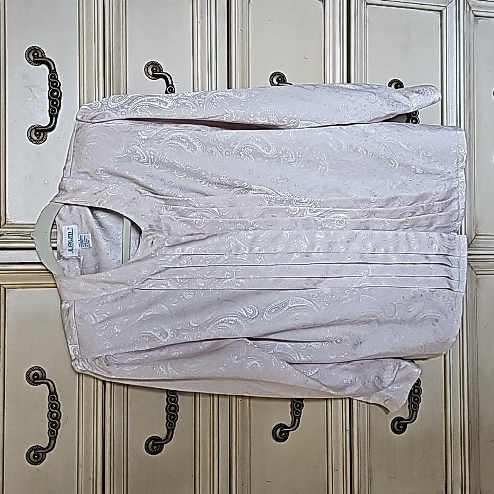 Blouse light beige front pleats long sleeve
